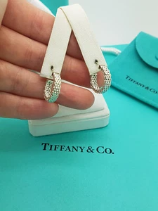 Tiffany & Co. Very RARE Small Mesh Hoop Earrings in Sterling Silver, Receipt - Picture 1 of 13
