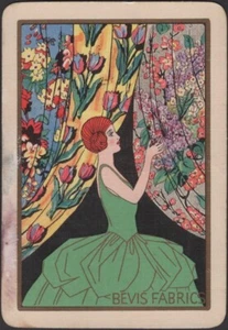 Playing Cards Single Card Old Vintage Wide * BEVIS FABRICS  Advertising Art GIRL - Picture 1 of 3