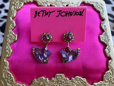 Pendientes Betsey Johnson Fall Follies púrpura fucsia flor peekaboo parte delantera trasera  Foto 1 de 3