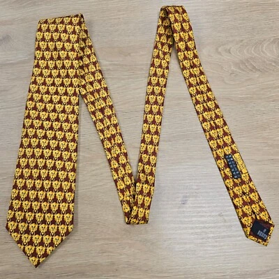 Corbata de Seda Battistoni Estampado de León Granate Amarillo Barneys Corbata Hecha a Mano en Italia Foto 1 de 4