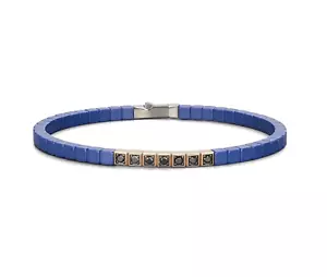 BARAKA Bracciale uomo ceramica BLU Oro rosa 18 kt diamanti neri BR35104 18 cm - Foto 1 di 5