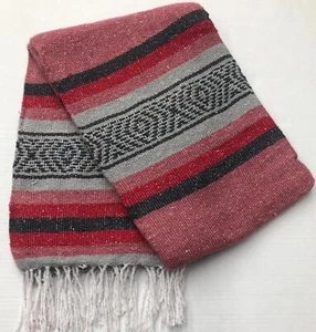 FALSA Mexikanische Decke Handgewebt RASTA Serape Überwurf Yoga Rosa / Grau - Bild 1 von 5