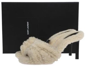 YSL SAINT LAURENT SHEARLING FUR TRIBUTE SANDALS HEELS SLIDES SHOES 39.5 - Picture 1 of 8