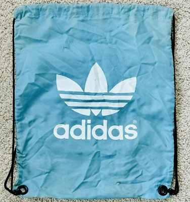 Vintage adidas Light Blue Athletic Sport Cinch Logo Backpack Shoe Overnight Bag - Image 1 of 4