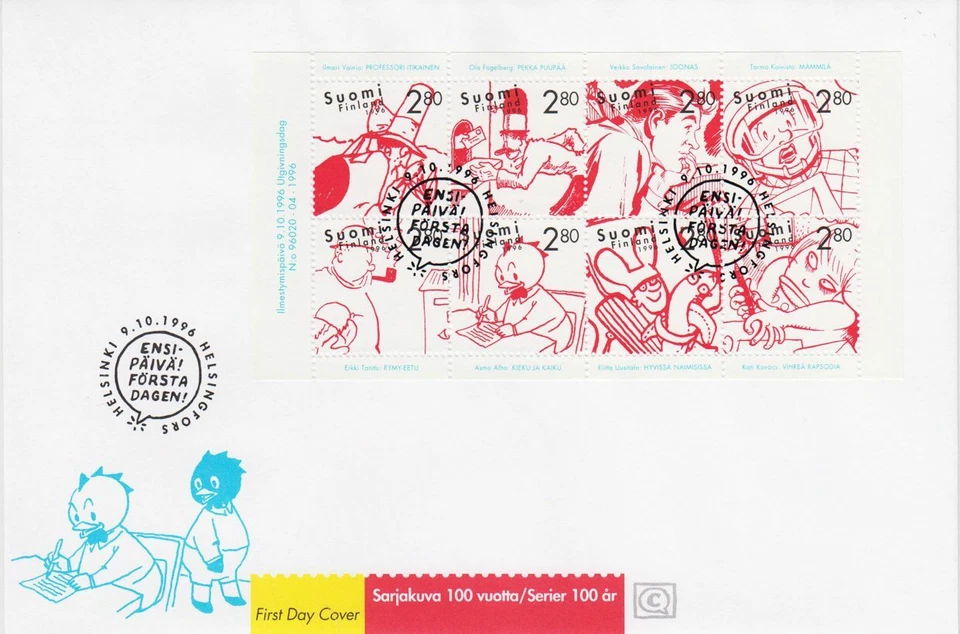 Finland Comics Centenary Of Cartoon Booklet Finland Mint FDC 1996 - Image 1 of 1