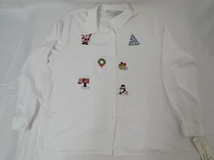Sarah Bentley weißes Oberteil mit Knöpfen DAMEN XL 100% POLYESTER Weihnachten  - Bild 1 von 6