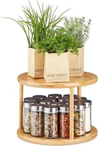 Bamboo 2-Tier Lazy Susan Spice Rack for Kitchen and Bathroom Storage - Picture 1 of 12