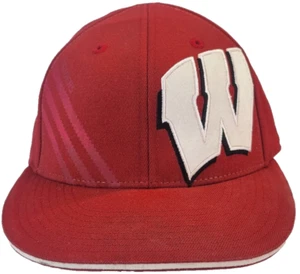 Wisconsin Badgers Adidas Hat 7 1/4 - 7 5/8 210 Fitted FlexFit Trefoil VTG Y2K - Picture 1 of 10