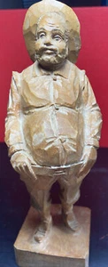 Hand Carved Wooden Statue/Figurine of Fat Man on Base Germany 7" MOL - Picture 1 of 7