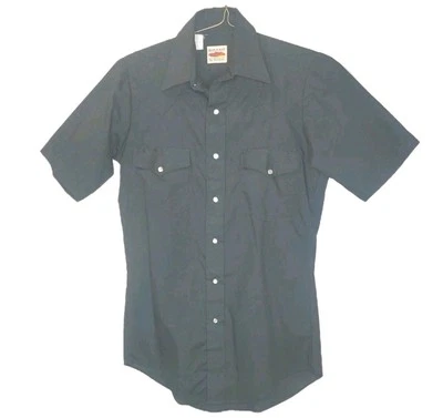 Vtg High Plains By Karman Pearl Snap Shirt Men 14.5 Small Black Western Cowboy - Image 1 of 4