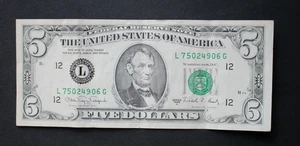 1988 A $5 San Francisco Federal Reserve Note/F-1980L/average circ/FREE SHIPPING! - Picture 1 of 8