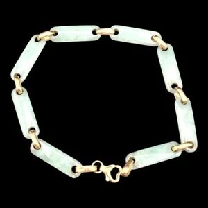 14k Gold 8 1/2" Green Jade Bracelet 6.6 gr - Picture 1 of 6