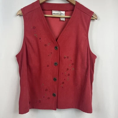 Chaleco Boho Cottogecore Floral Gamuza Rojo Vintage Valle de Napa Talla M Foto 1 de 4