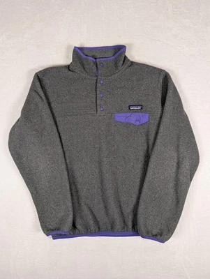 Pulôver feminino Patagonia Synchilla cinza médio roxo moletom de lã Snap-T - Imagem 1 de 4