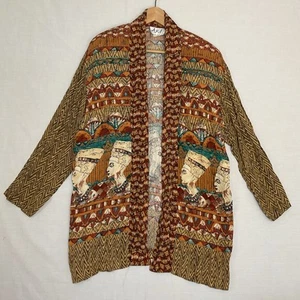 Vintage AKF New York Strickjacke Kimono Damen Gr. Medium Viskose Ägyptischer Druck Rost - Bild 1 von 10