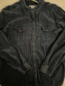 Liz Claiborne Damen Langarmshirt Druckknopfleiste blau Denim Baumwolle XL - Bild 1 von 8