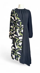 Neuwertiges asymmetrisches Fit & Flare Kleid Samt schwarz Geo-Druck Größe 14 neu mit Etikett UVP 139 £ - Bild 1 von 14