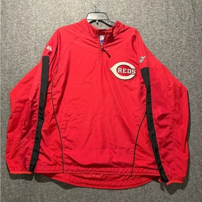 Cincinnati Reds Majestic Pullover Jacket mens L red windbreaker performance wick - Image 1 of 4