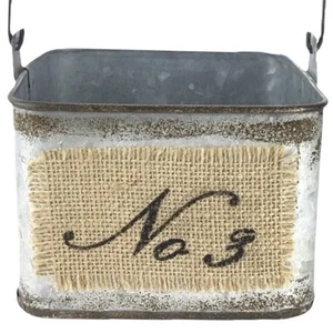 Rustikaler verzinkter Metalleimer Nr. 3 Sackleinen Patch Bauernhaus Deko Pflanzgefäß - Bild 1 von 12