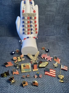 Patriotic Americana Accessories And Jewelry Lot 22 Pcs July Fourth (b2) - Picture 1 of 3