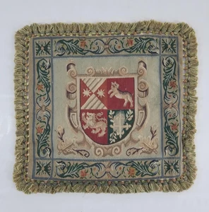 Antique French Aubusson Coat Of Arms Cushion Cover 56x53cm - Picture 1 of 18