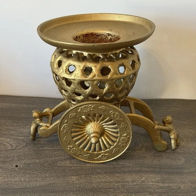 Jarrón jardinera vintage japonés de hierro fundido pesado Usubata Ikebana 3 piezas dorado Foto 1 de 4