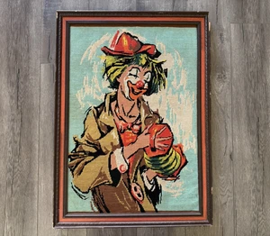 Vintage Happy Circus Clown Finished Needlepoint Framed 29" x 21" - Picture 1 of 6