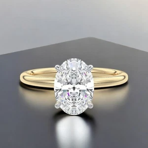 Anillo de compromiso de oro certificado IGI laboratorio cultivado corte ovalado diamante amarillo 14 k 2 quilates - Imagen 1 de 10