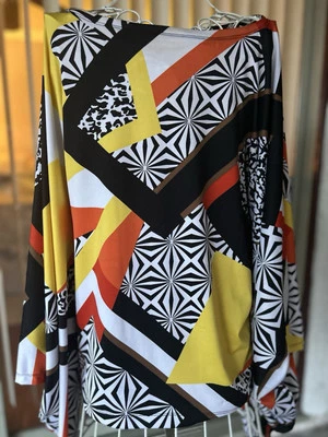 Marc Bouwer  XL Polyester Spandex Batwing Sleeve Blouse GEometric Hippies  60s - Image 1 of 4