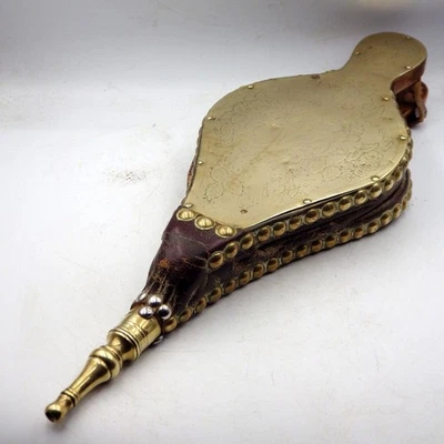 ANTIQUE 19th Century Brass Wood & Leather FIRE BELLOWS - Image 1 of 4