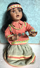 Yr 2005 Native American Indian Porcelain Girl Doll 12” kneeling WMG