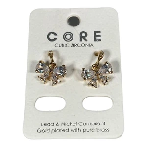 Gold Plated Cubic Zirconia Bow Earrings - Picture 1 of 1