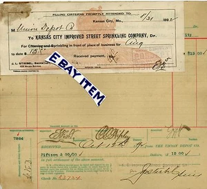 1892 Recibo Missouri KANSAS CITY MEJORADO SPRINKLING CALLE Co. Stiebel Ripley - Imagen 1 de 1