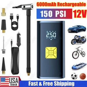 150 PSI Air Compressor Tire Inflator Fits Car Moto Bike Tires Air Pump Cordless - Picture 1 of 16