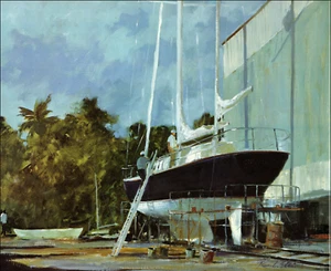 1983 Vintage Print Spencers Boat Yard West Palm Beach Florida Oil Paint Image - Picture 1 of 3