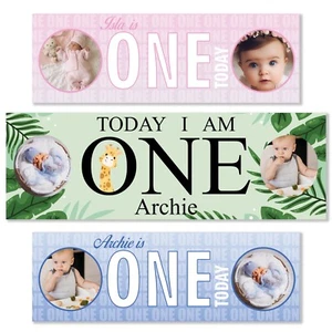 Personalised 1st Birthday Photo Banner Any Name And Photo - Picture 1 of 4