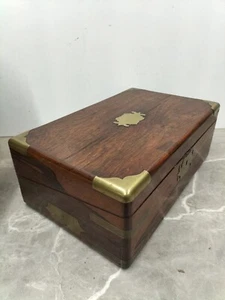 ANTIQUE VICTORIAN MAHOGANY CAMPAIGN WRITING SLOPE LAP DESK STATIONERY BOX - Picture 1 of 11