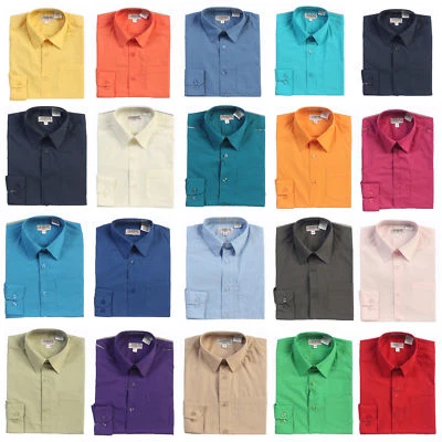 Boys Dress Shirt Solid Long Sleeve Formal Kids Wedding Party Boy Size 5 -18 New - Image 1 of 3