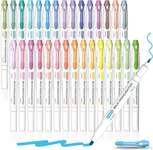 30 Colors Highlighters, Pastel Highlighter Pens Assorted Colors, Dual Tip Mild C - Picture 1 of 12