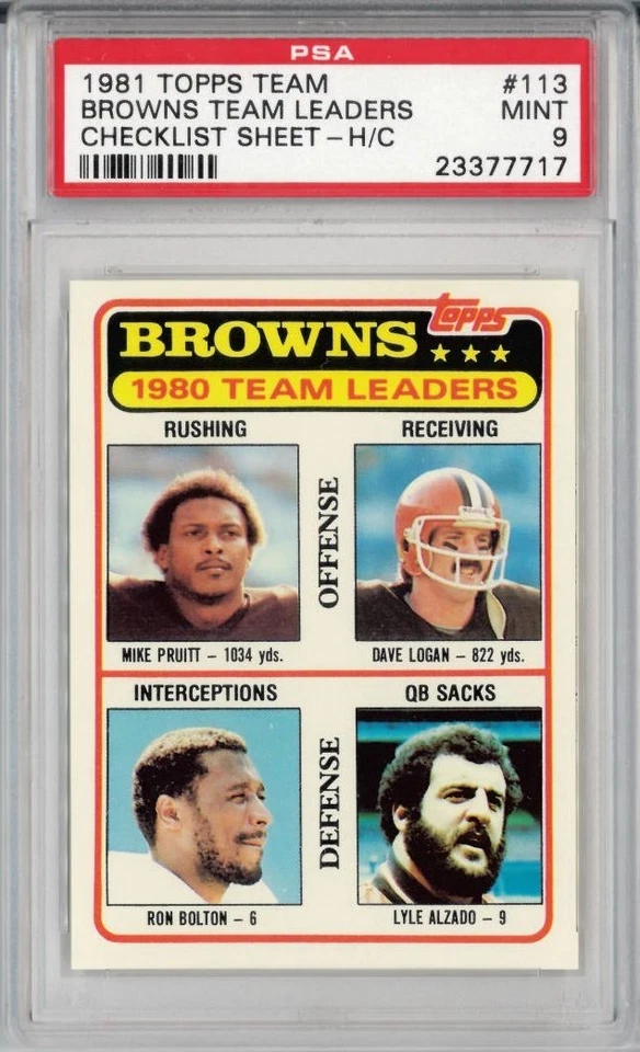 1981 Topps Hand Cut #113 Cleveland Browns Leaders Pruitt PSA 9 pop 1 none higher - Image 1 of 1