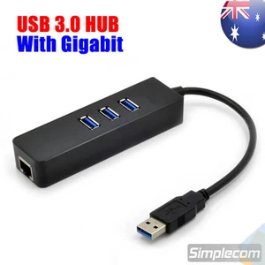 USB 3.0 HUB 3 Port with RJ45 Gigabit Ethernet Adapter 1000Mbps to PC MAC Laptop - Picture 1 of 1