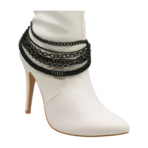Nuevo Mujeres Negro Metal Cadena Bota Pulsera Western Zapato Dije Punk Rocker Moda - Imagen 1 de 24