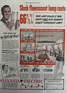 1949 Sylvania Electric 550 Fifth Ave NY Fluorescent Bulbs Costs Vintage Print Ad - Picture 1 of 1