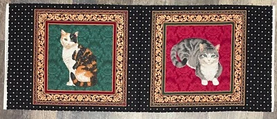 Vintage Kessler Design for Concord Fabrics 2 - Cat Cotton Fabric Panel 17" x 43" - Image 1 of 2