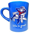 Life is Good Adirondack Jake Vtg Diner Mug Happy Blue Ceramic Large Cup 
