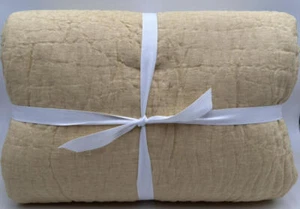 Pottery Barn Belgian Flax Linen Handstitched KING Quilt ~ Daffodil Yellow - Picture 1 of 2