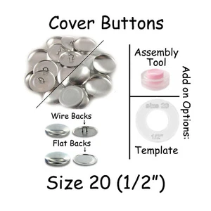 Size 20 (1/2" - 12mm) Cover Buttons - Flat Back / Wire Back - Picture 1 of 7