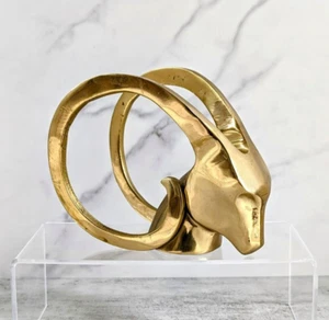Brass Ram Head Bookend Modernist Decorative Object Vintage Art Deco MCM - Picture 1 of 11