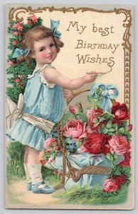 Postal Felicitaciones Cumpleaños Niña, Rosas Rosas y Rojas, Flores en Relieve - Imagen 1 de 3