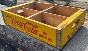 Vintage Yellow Red Wood Coca-Cola Coke Soda Pop Carrying Crate Caddy #2